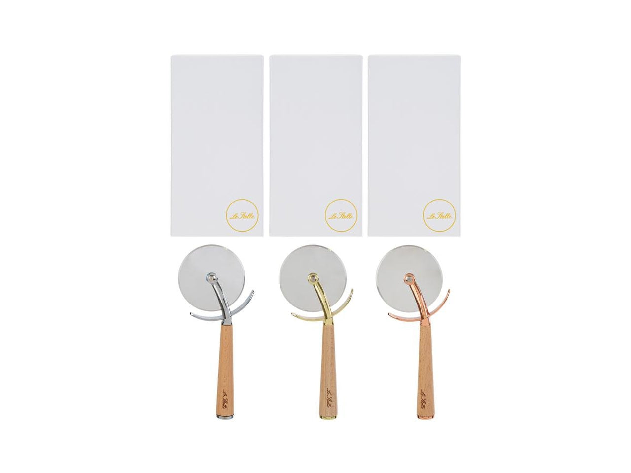 Tagliapizza metallo 18x8cm con scatola in 3 colori assortiti