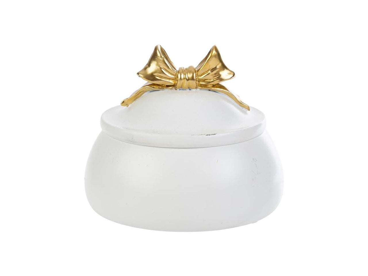 Scatola in resina bianca con fiocco oro 10x8cm e shopper