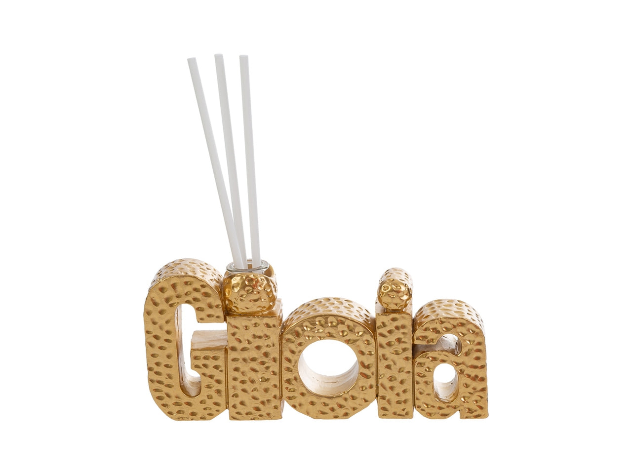 Diffusore con bacchette scritte in resina 13x12xh.6cm oro, 3 modelli assortiti