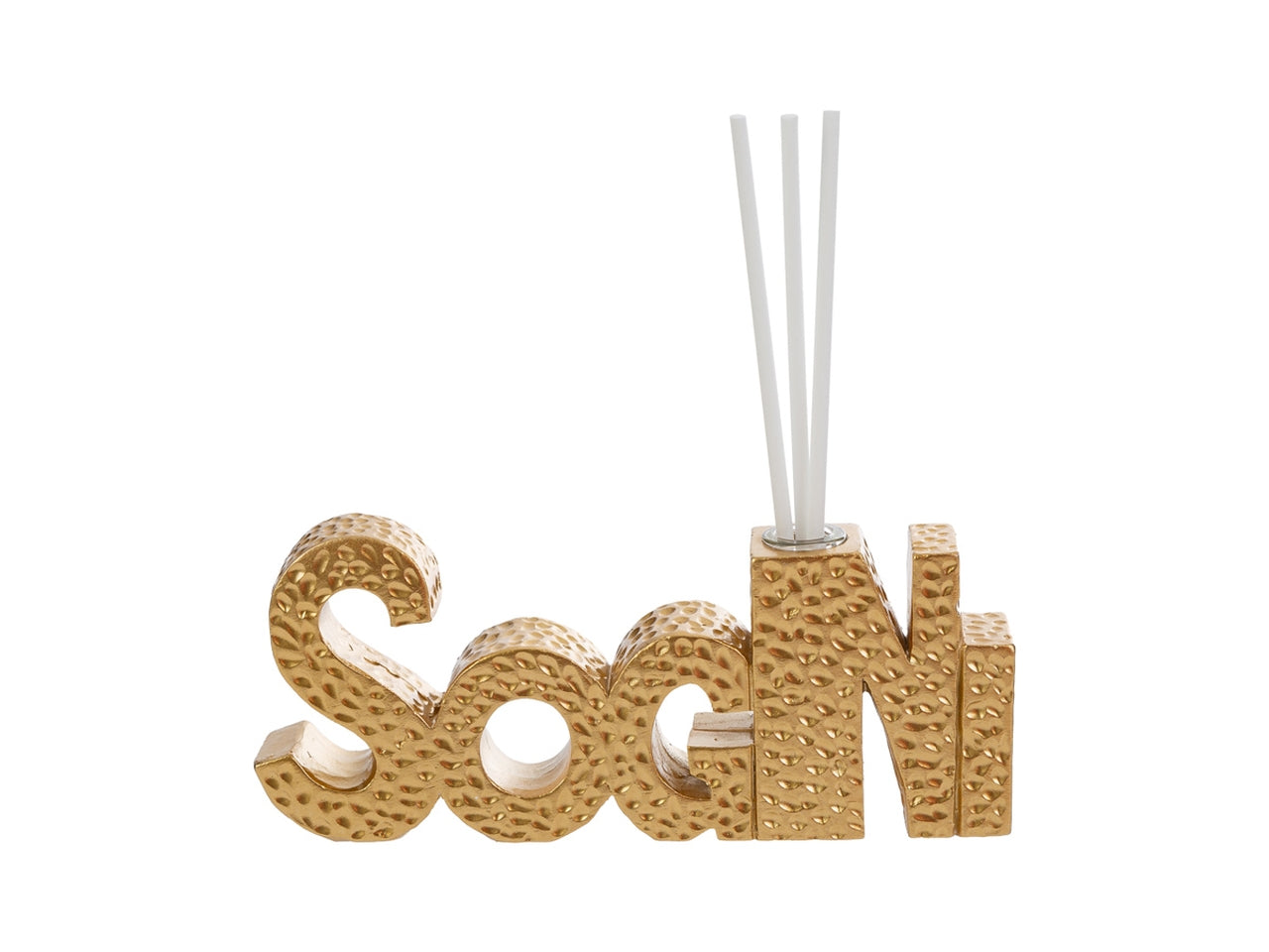 Diffusore con bacchette scritte in resina 13x12xh.6cm oro, 3 modelli assortiti