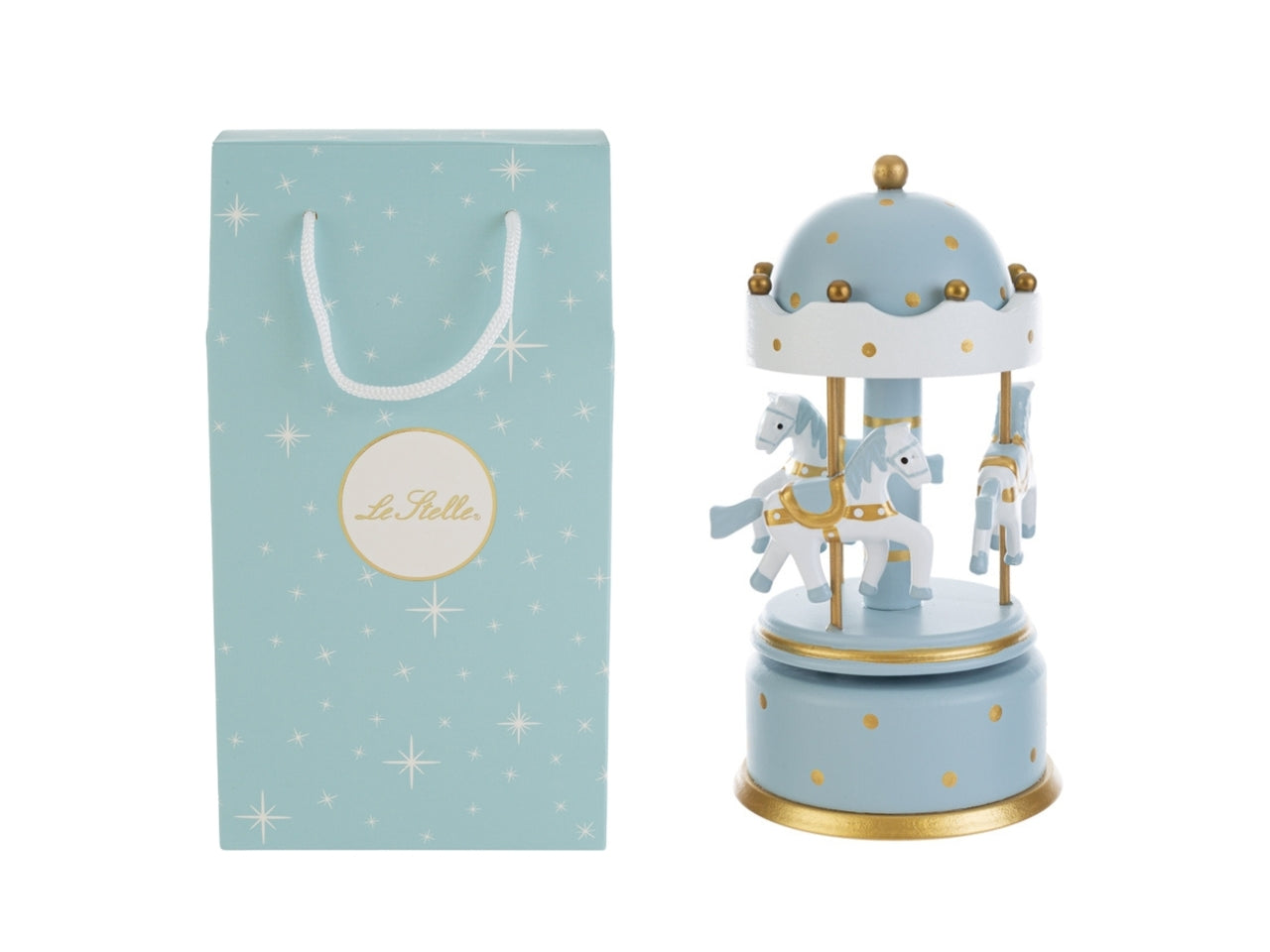 Giostrina carillon in legno 10,5x21cm celeste con astuccio abbinato