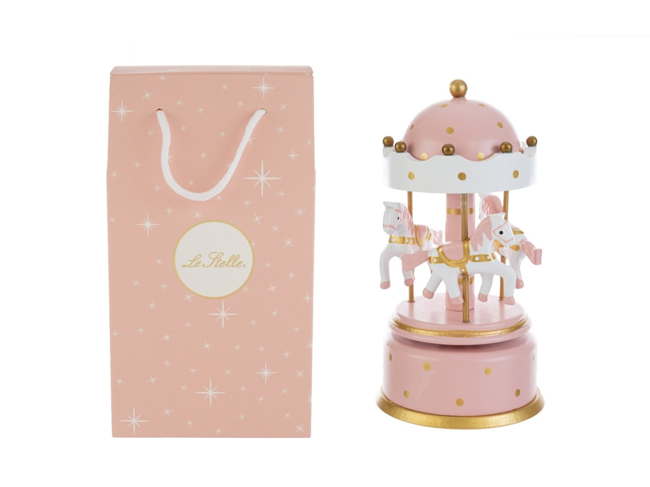 Giostrina carillon in legno 10,5x21cm rosa con astuccio abbinato