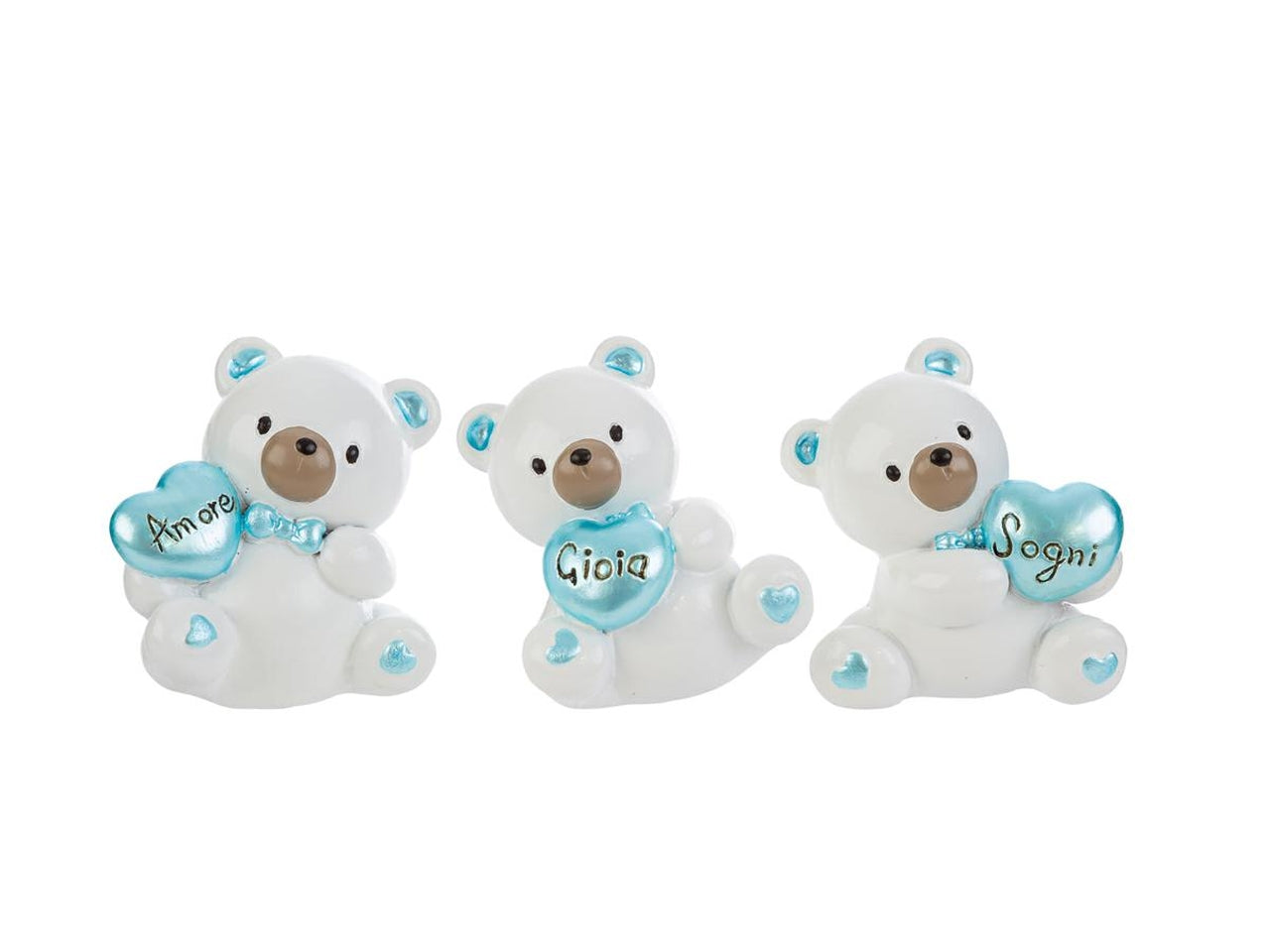 Orsetto in resina 4x3xh.5cm celeste, in 3 modelli assortiti