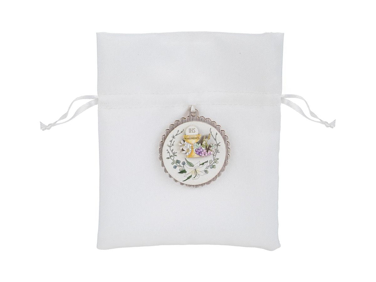 Sacchetto bianco con applicazione comunione 12x13cm