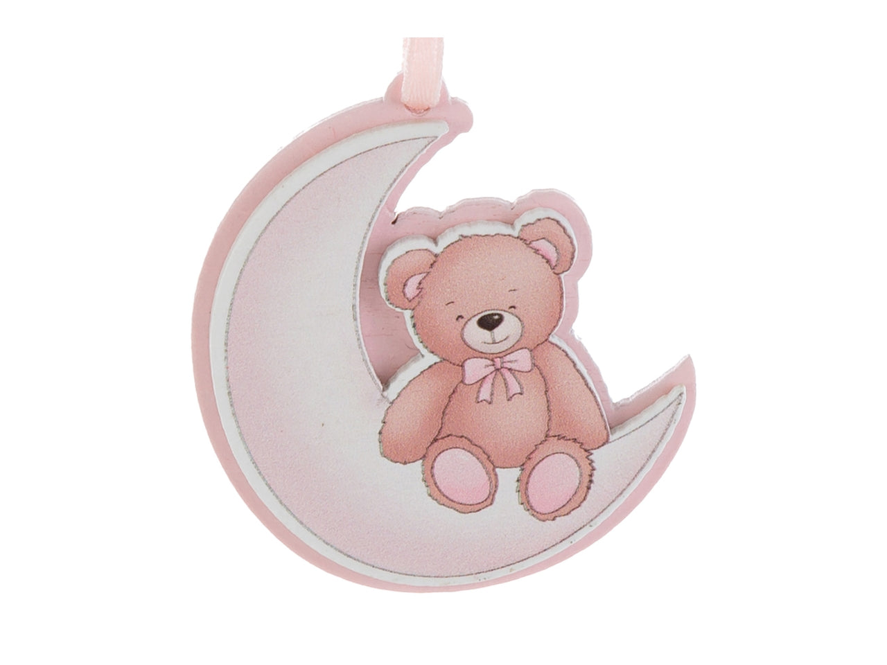 Appendino orso su luna 4,5x4,5cm rosa