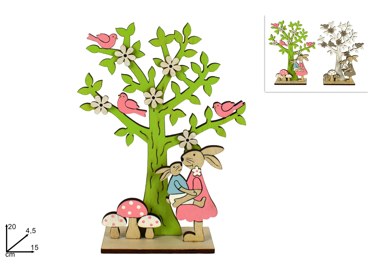 Albero legno con coniglietti 20cm assortito