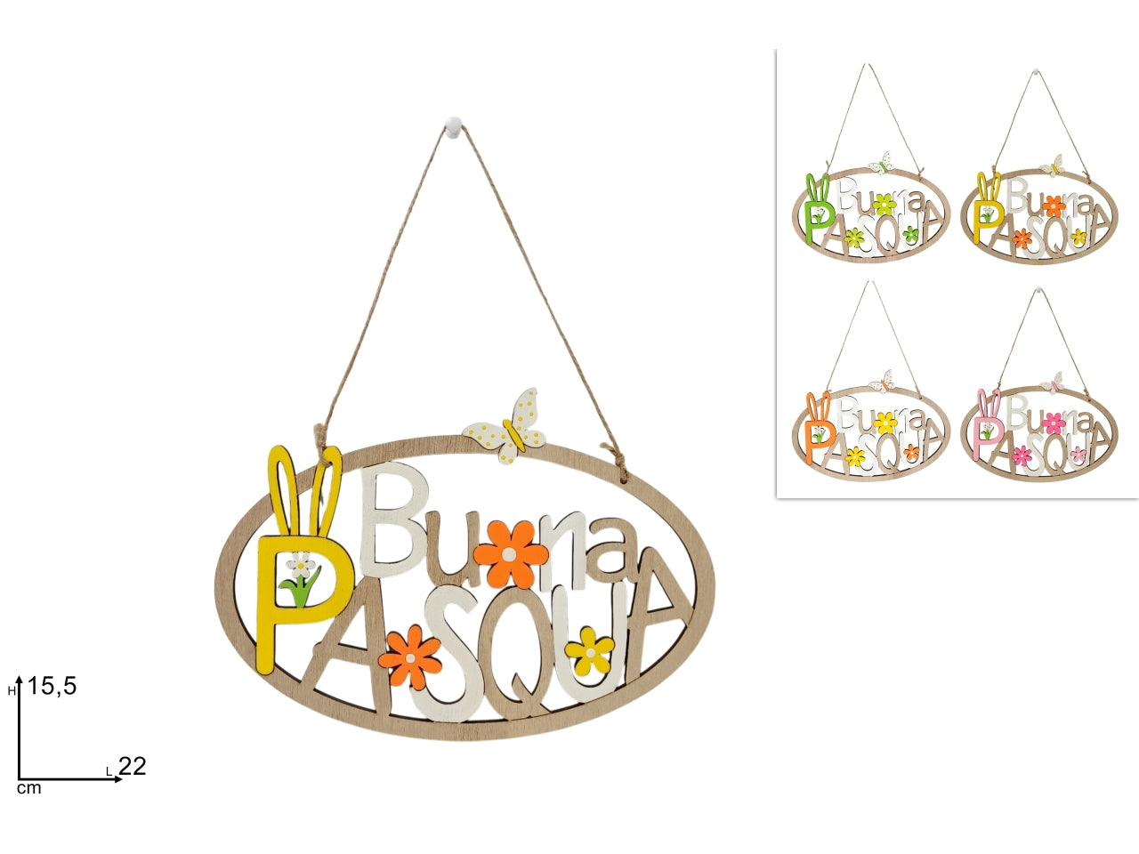 Appendino scritta in legno buona pasqua colori assortiti