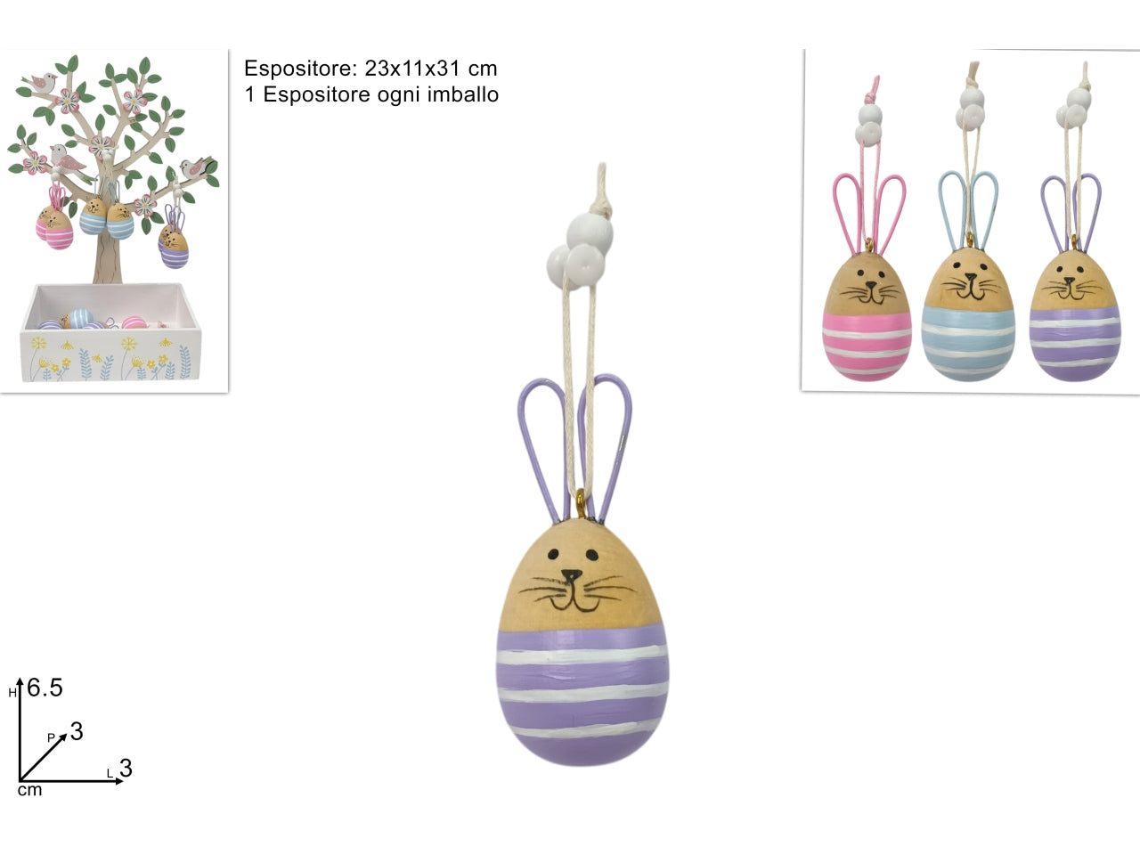 Appendino uovo coniglio in legno in 3 colori assortiti