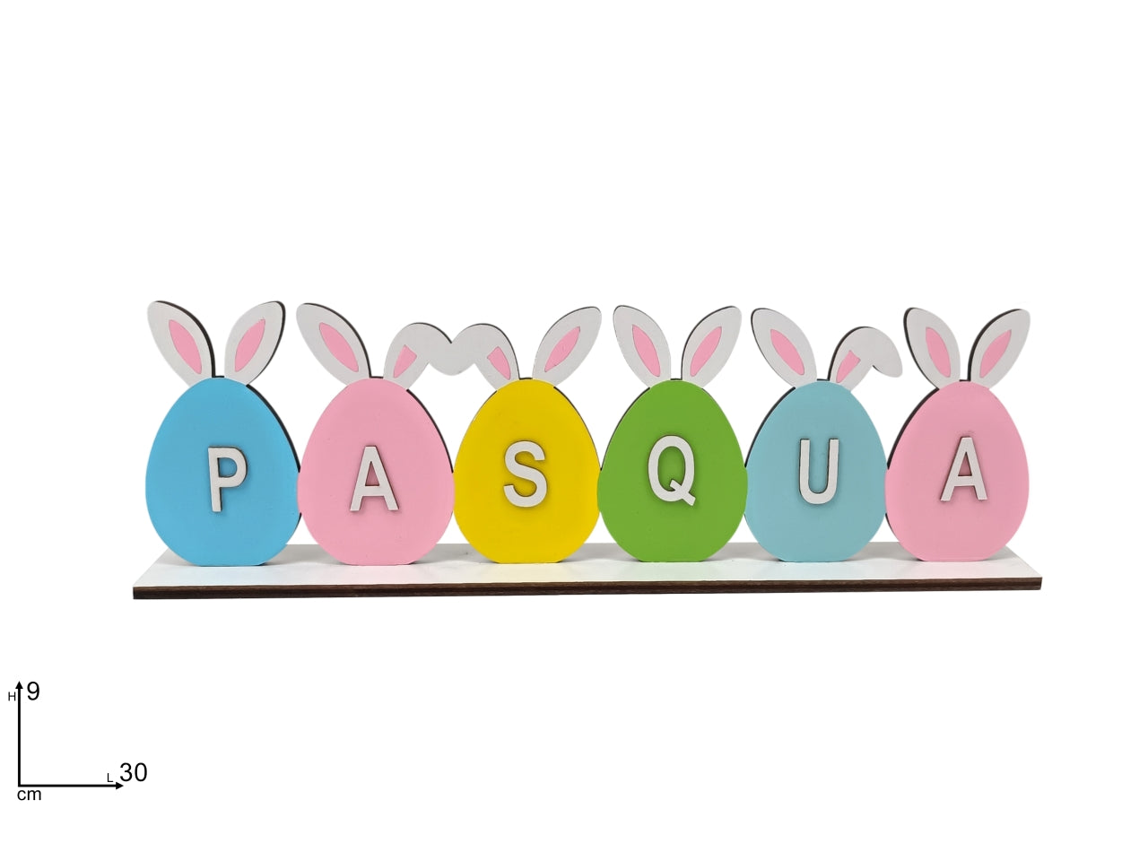 Decorazione uova in legno con scritta pasqua