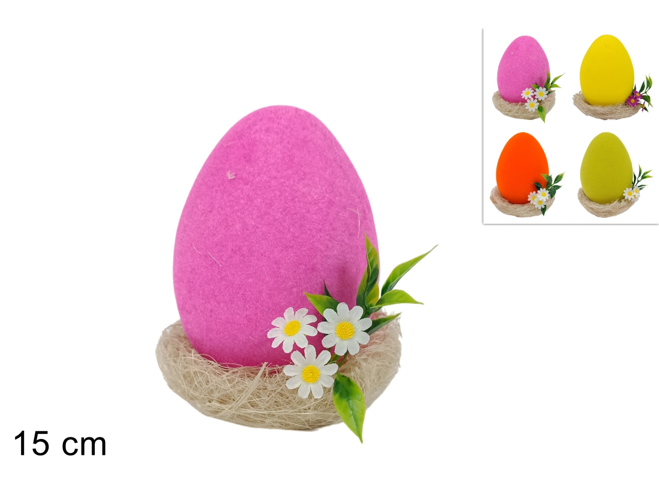 Nido con uovo floccato 15cm in 4 colori assortiti