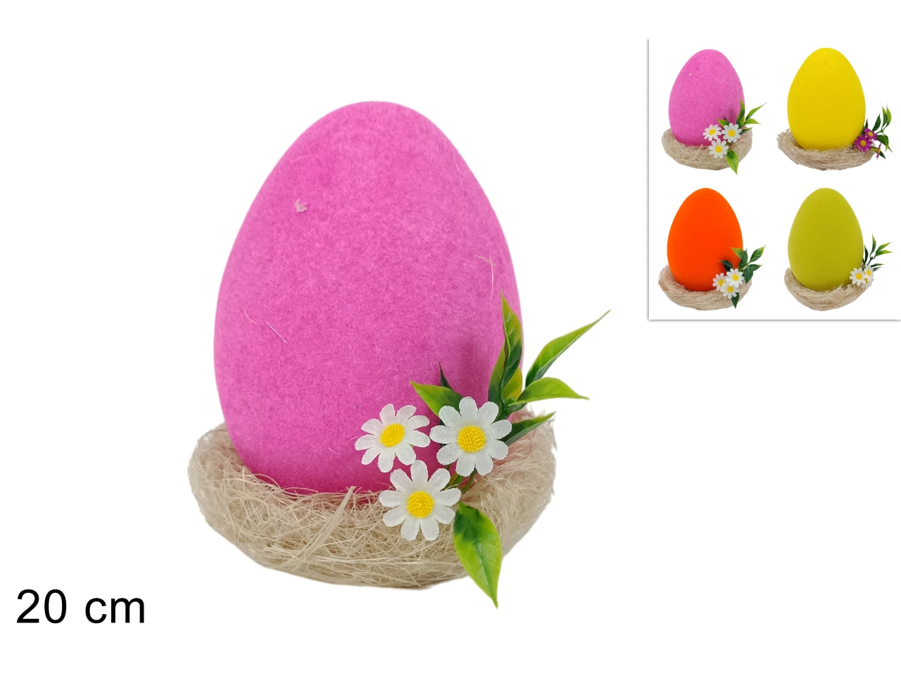 Nido con uovo floccato 20cm in 4 colori assortiti
