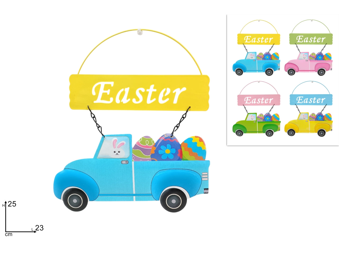 Appendino metallo furgoncino con uova assortito