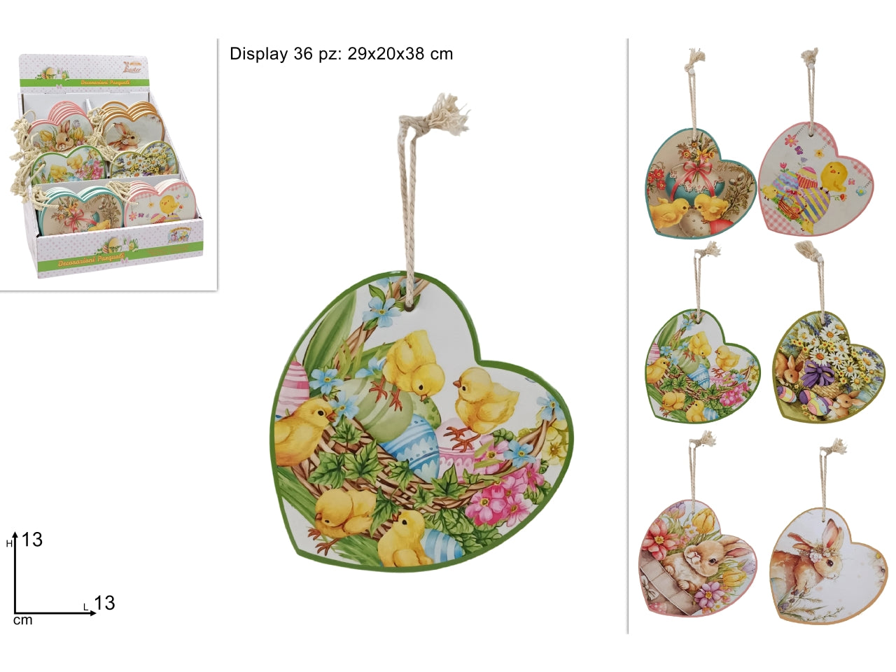 Appendino cuore ceramica 13cm decori pasquali assortito