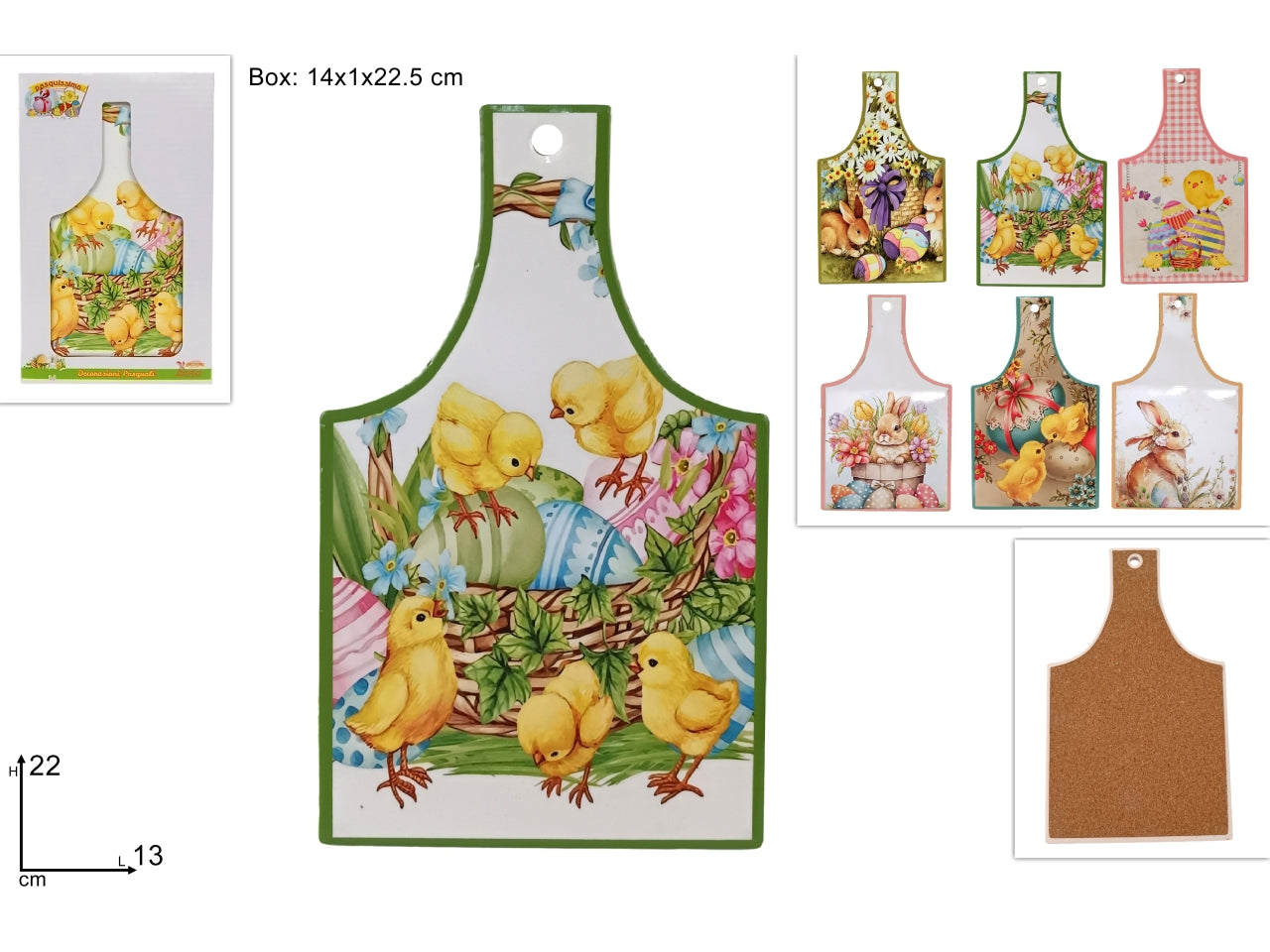 Tagliere base in sughero 13x22cm decori pasquali assortito