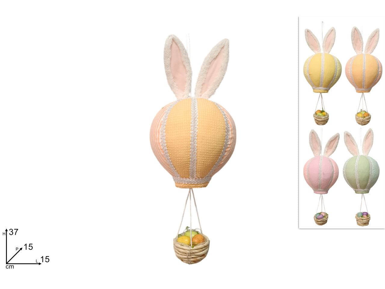 Mongolfiera orecchie coniglio con uova 37cm in 4 colori assortiti