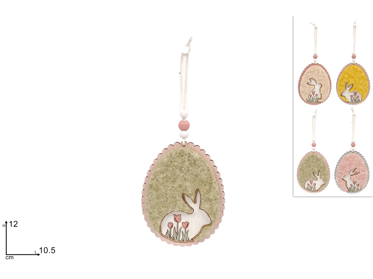 Appendino uovo in legno 12cm con coniglio in 4 colori assortiti