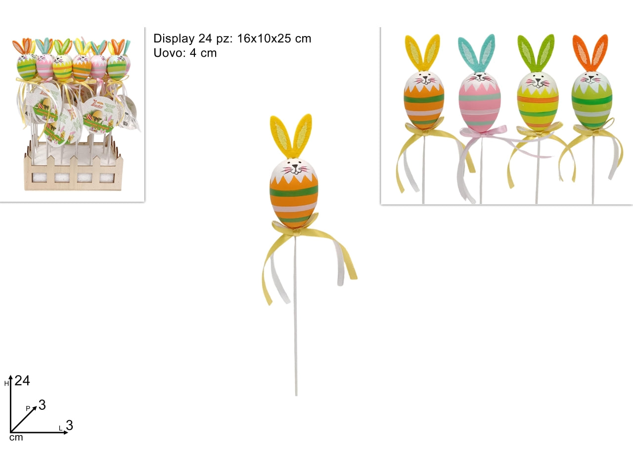 Spillone uovo 24cm con orecchie coniglio in 4 colori assortiti