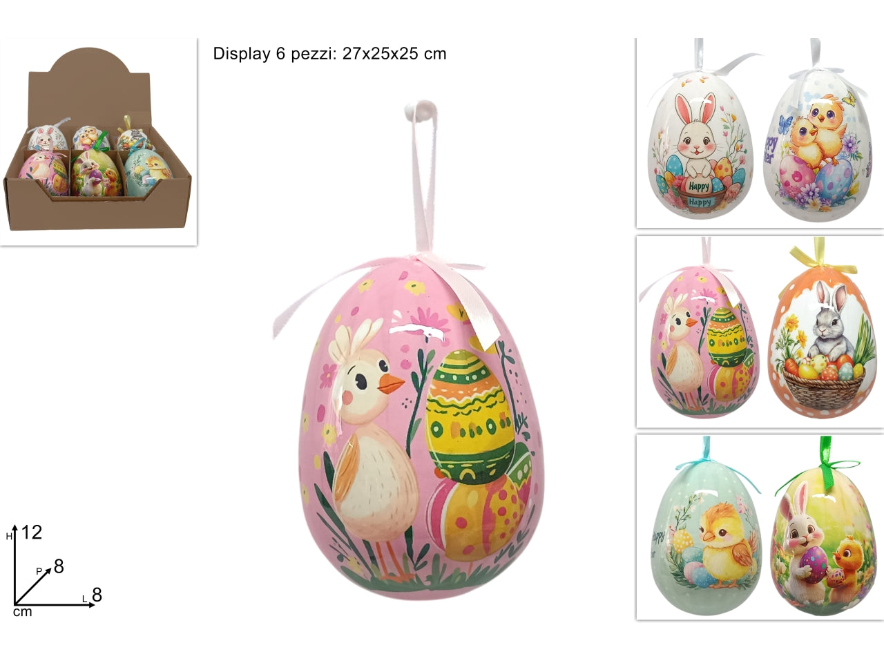 Uovo appendino decorato 12cm assortito