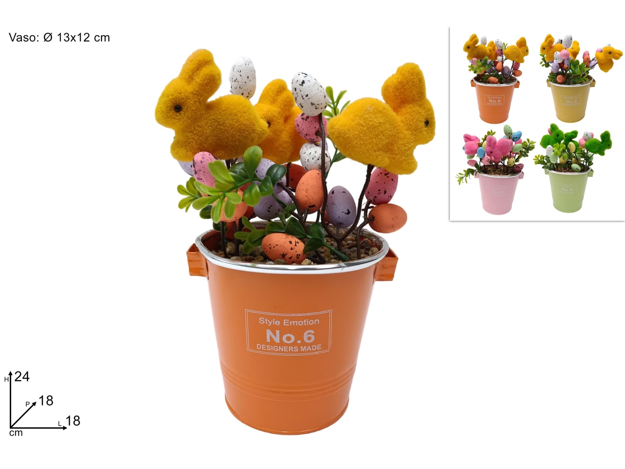 Piantina fiori con coniglio e uova in 4 colori assortiti