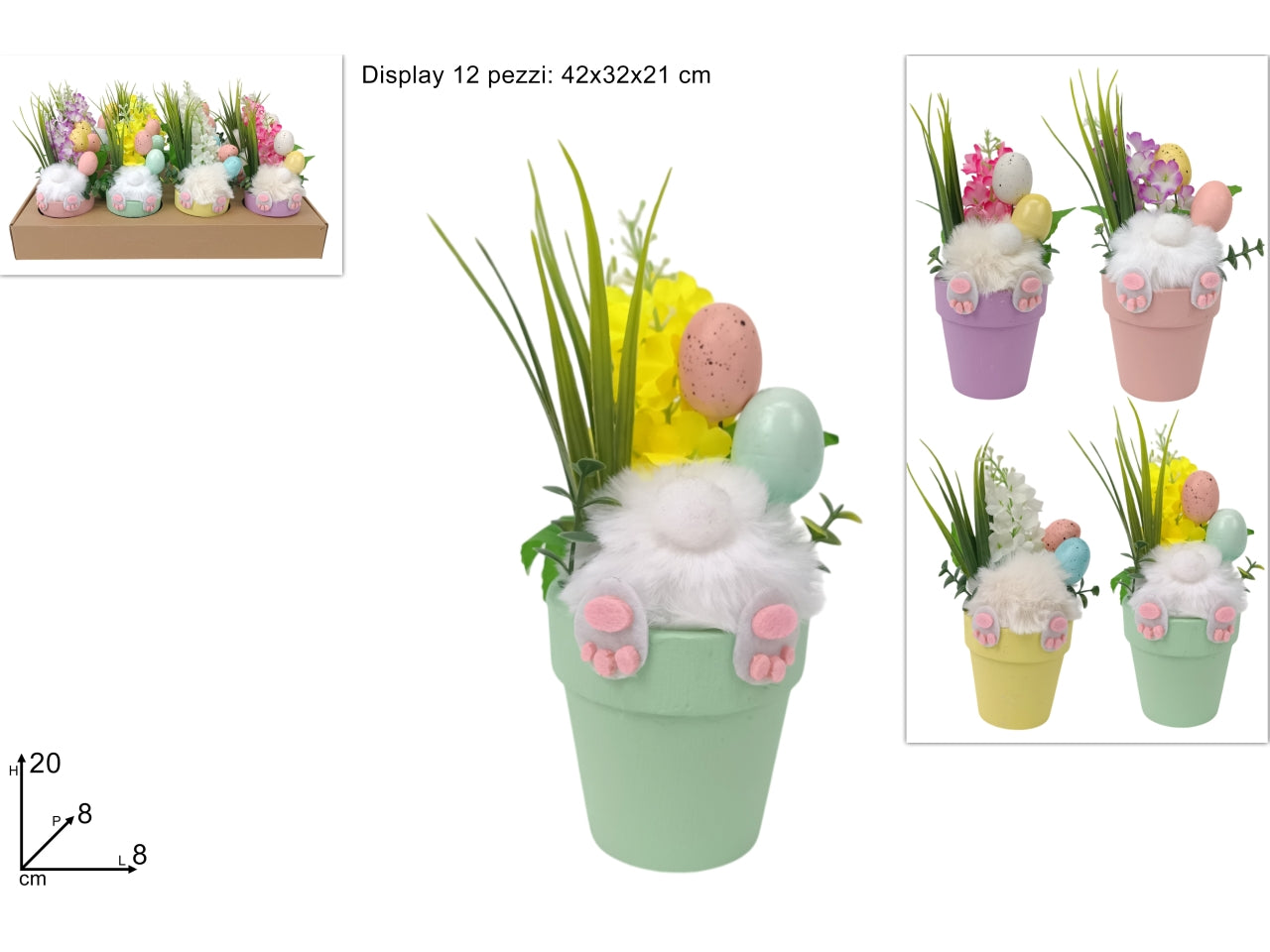 Piantina fiori con coniglio e uova in 4 colori assortiti