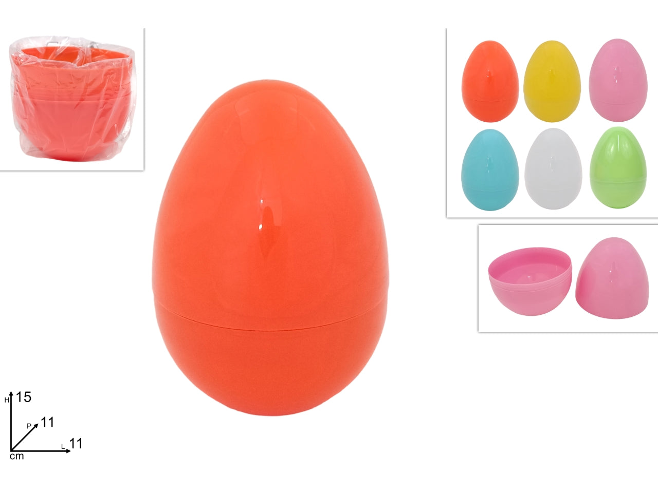 Uova plastica 15cm in 6 colori assortiti