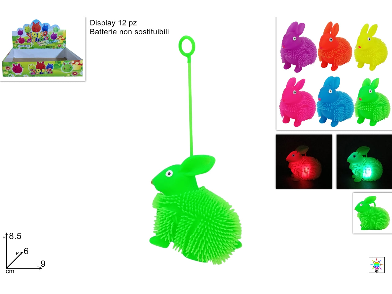 Coniglio in gomma con luce in 6 colori assortiti