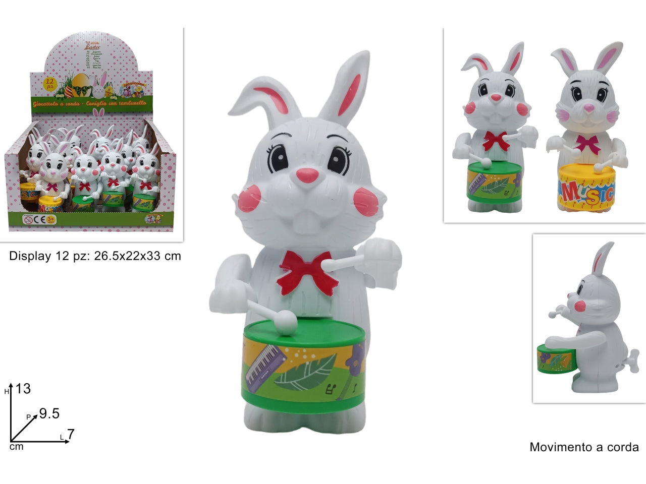 Coniglio con tamburello e movimento a corda