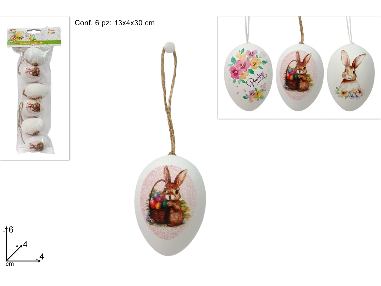 Appendino uova 6cm set 6 uova decorate in 3 assortimenti