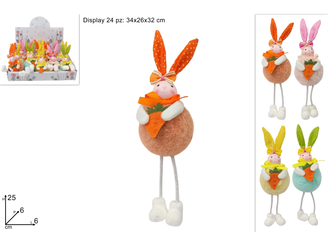 Appendino bambolina pasquale 25cm in 4 colori assortiti