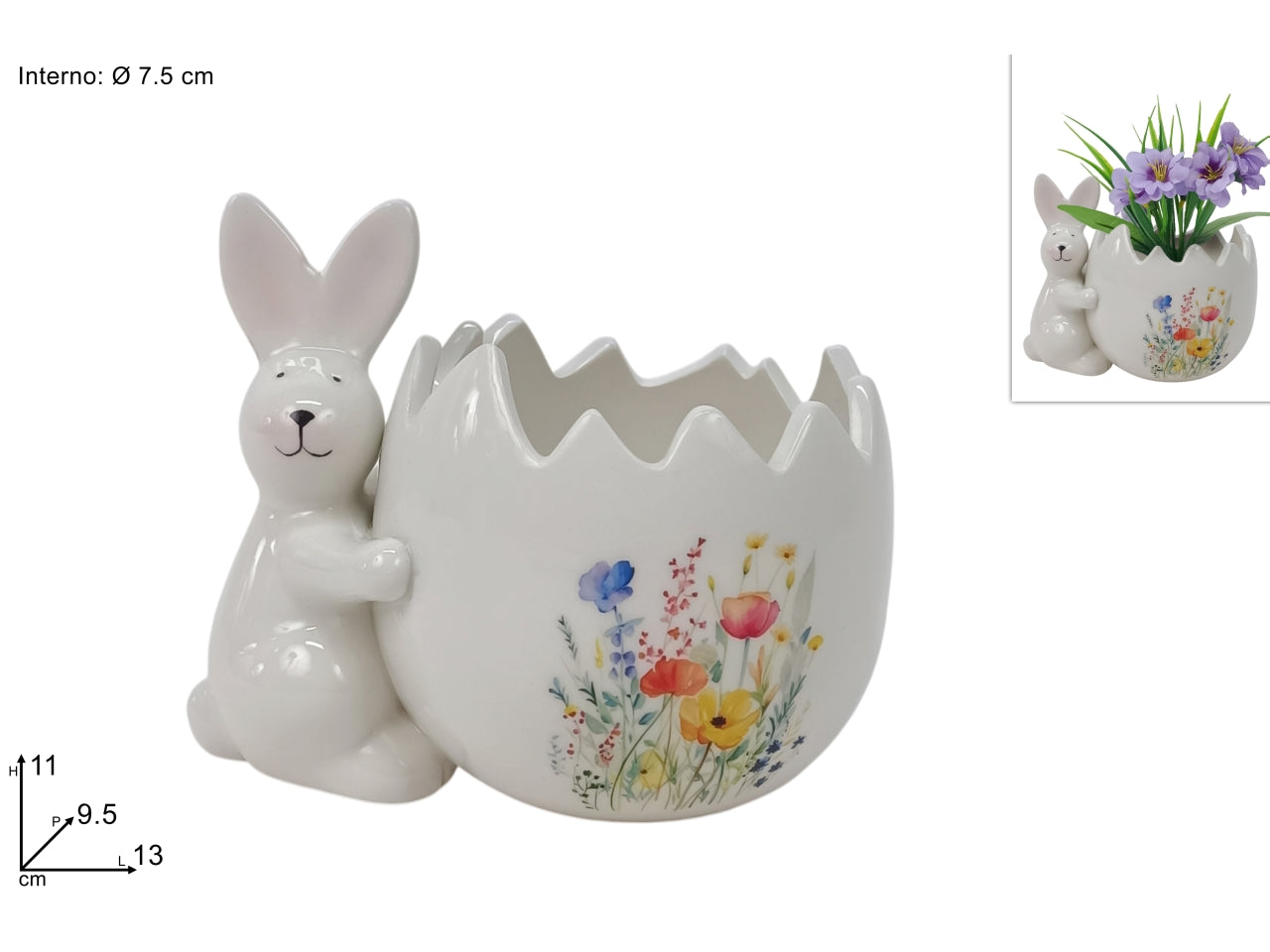Uovo in ceramica con coniglio