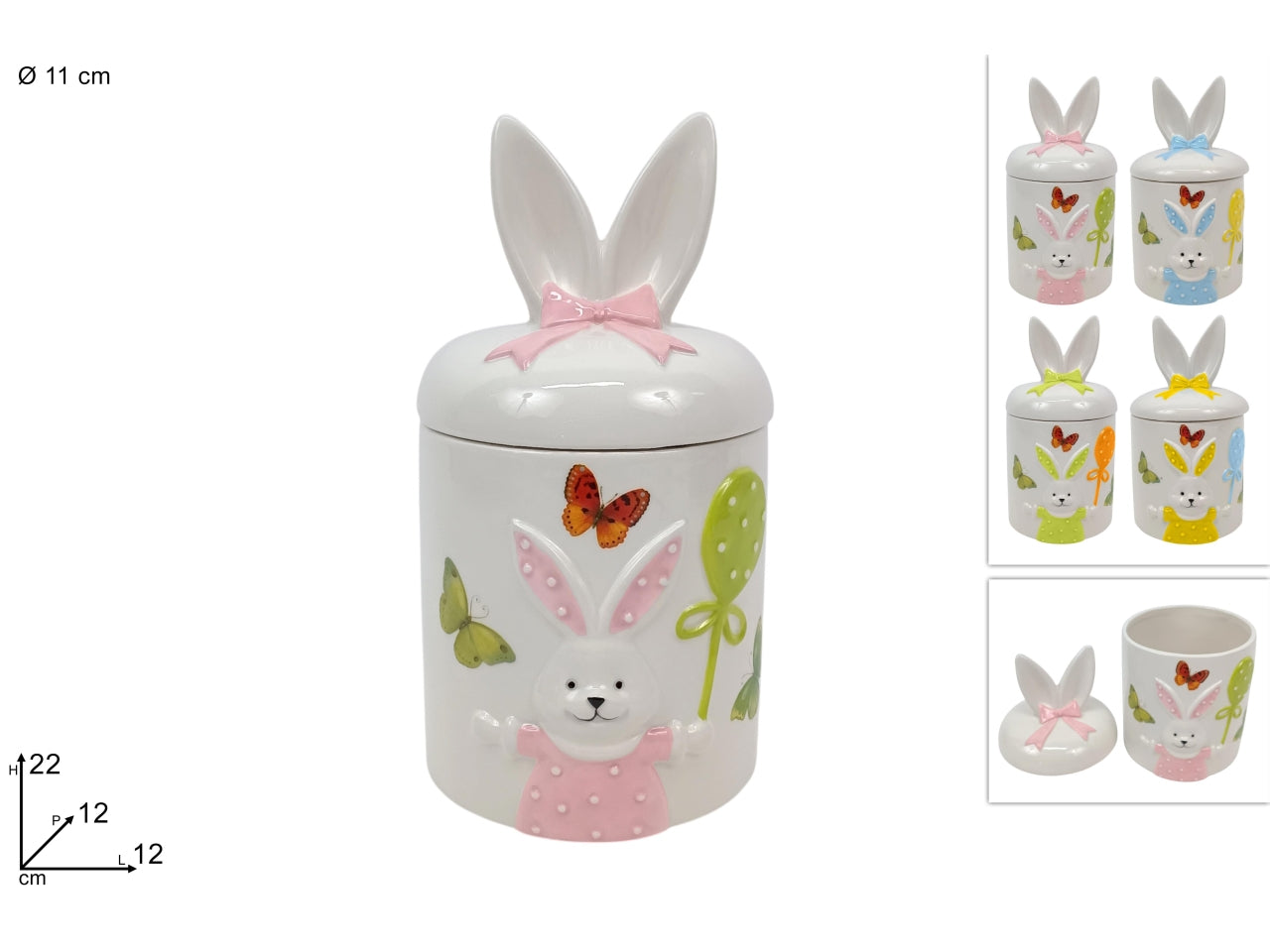 Barattolo coniglio 22cm in ceramica con orecchie in 4 colori assortiti