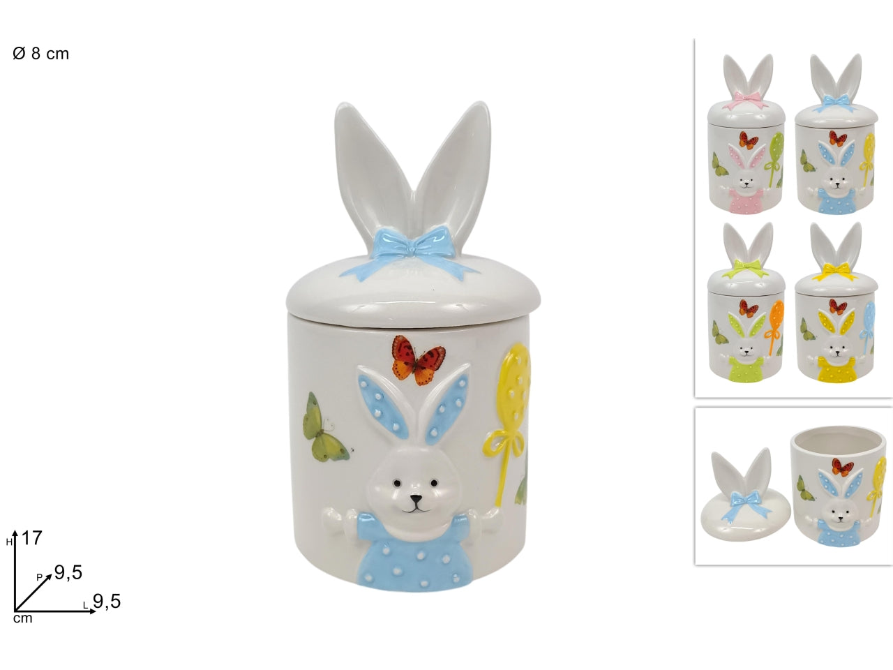 Barattolo coniglio 17cm in ceramica con orecchie in 4 colori assortiti