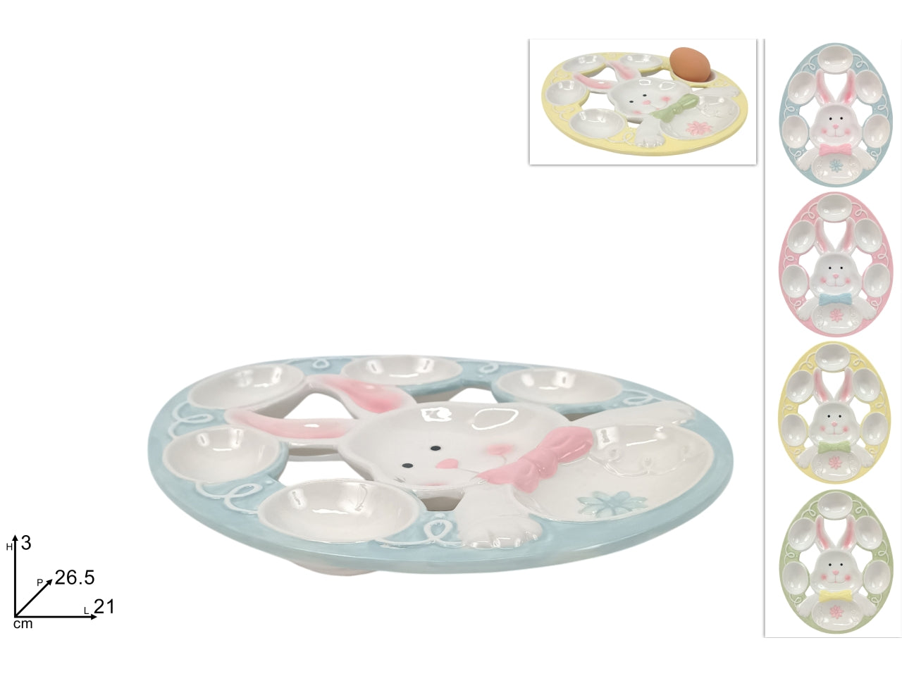Piatto ovale con coniglio con portauova in ceramica 26x20,5cm