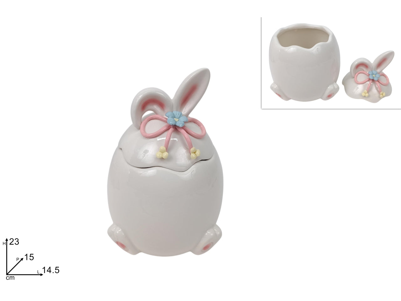 Barattolo uovo in ceramica con decorazione coniglio