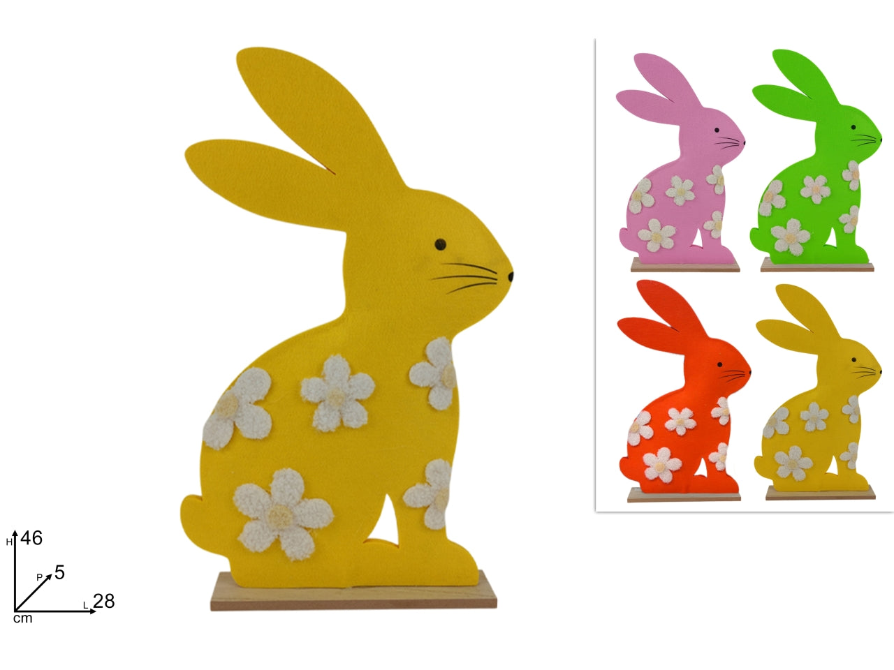 Coniglio in feltro 46cm in 4 colori assortiti