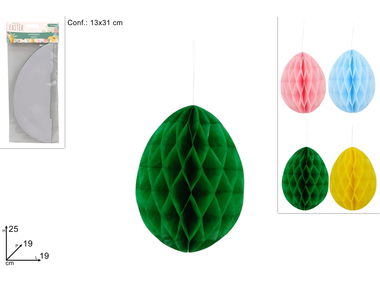 Appendino uovo carta 25cm in 4 colori assortiti