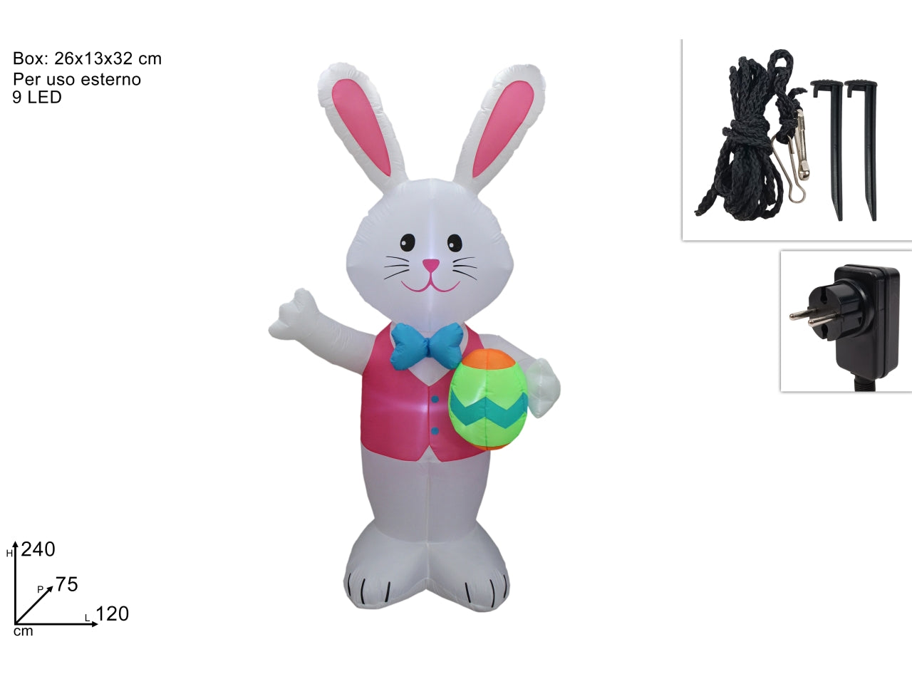Gonfiabile coniglio con uovo 240cm con 9 led