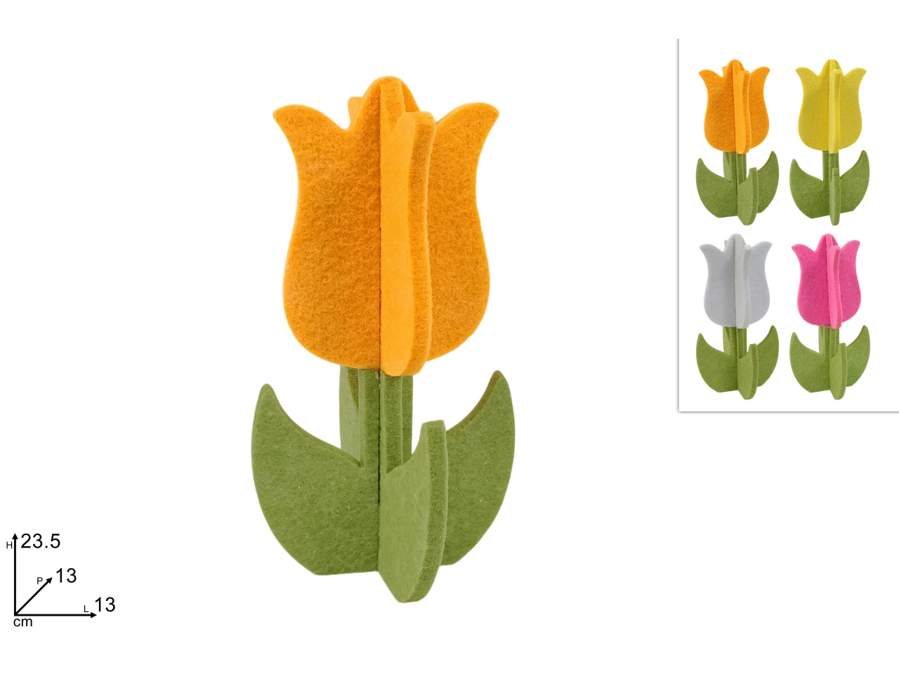Tulipano 23,5cm in feltro in 4 colori assortiti