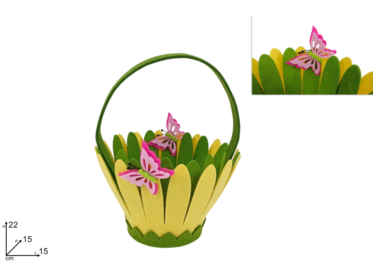 Cestino in feltro con farfalle e manico 22x15cm
