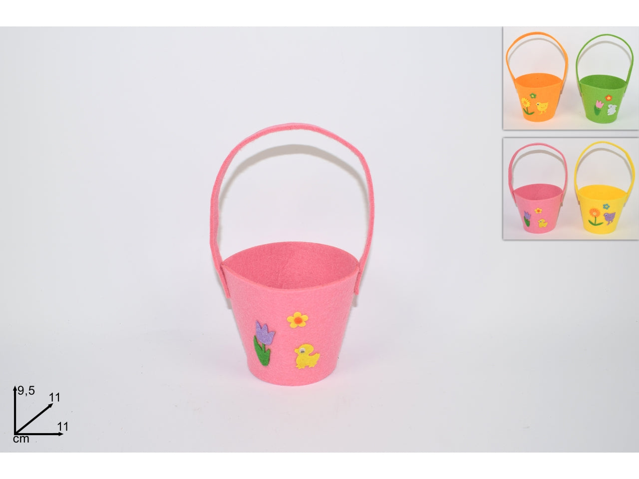 Cesto feltro tondo pasquale con manico in 4 colori assortiti