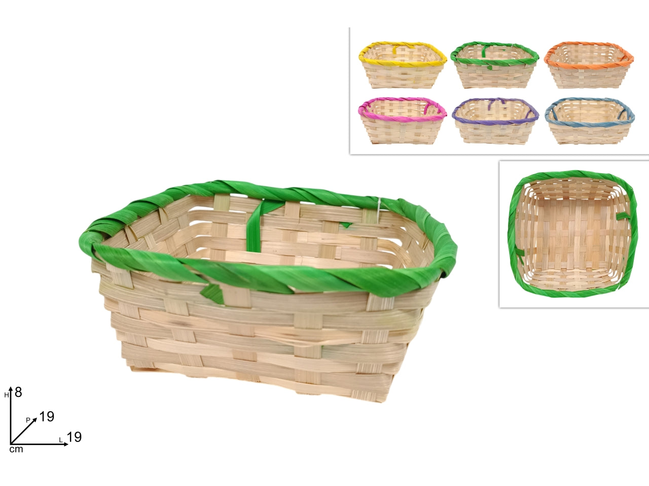 Cesto intrecciato quadrato 20x8cm in 6 colori assortiti