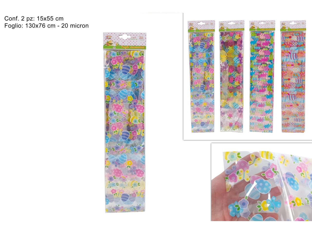 Foglio trasparente pasquale set da 2 fogli 130x76cm 20 micron