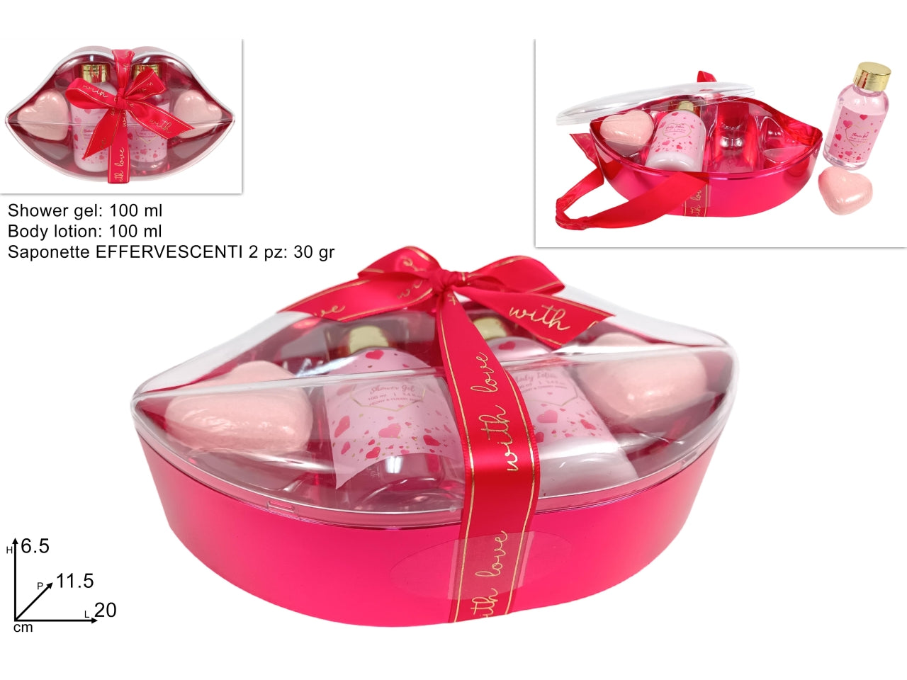 Confezione regalo labbra set da bagno con 4 oggetti rossa