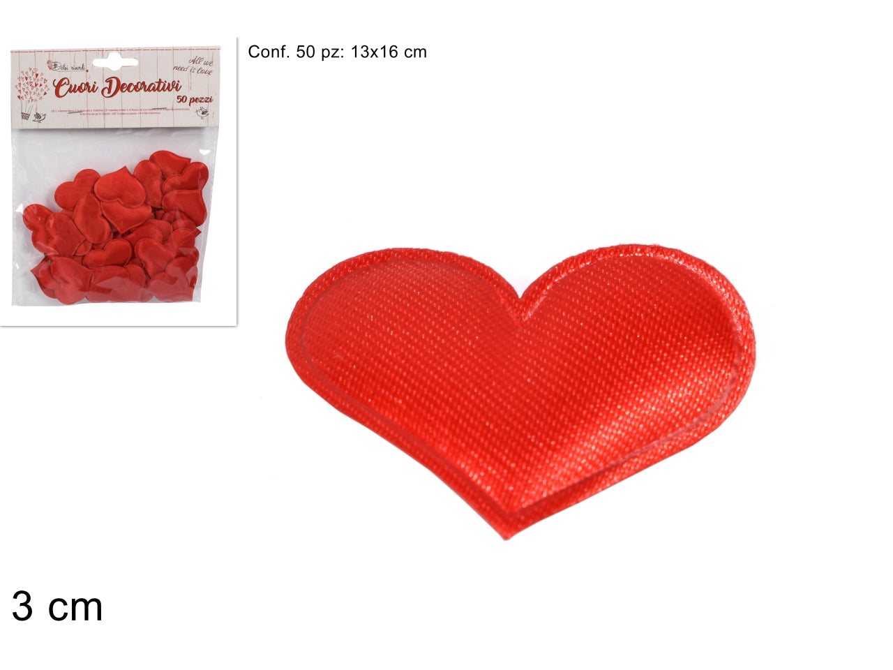 Cuori decorativi tessuto set 50 cuori