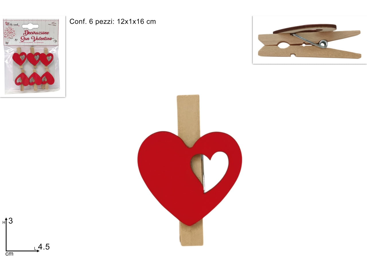 Mollette cuore set da 6 mollette