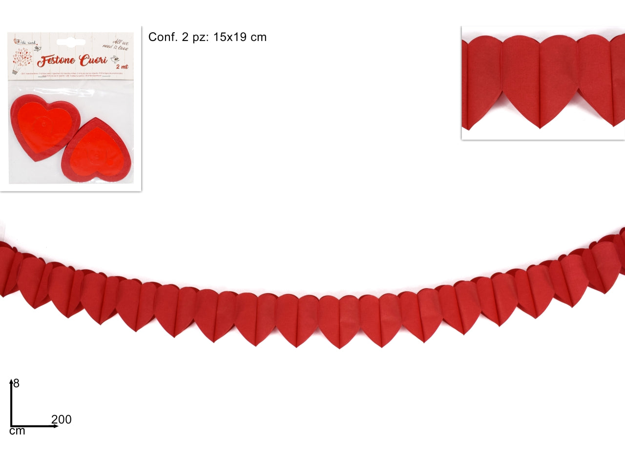 Festoni cuori 8cmx2mt set da 2 festoni