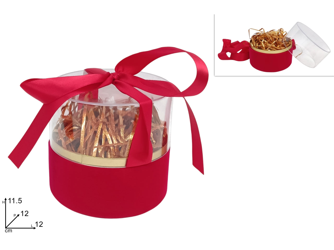 Scatola tonda rosso velluto con fiocco