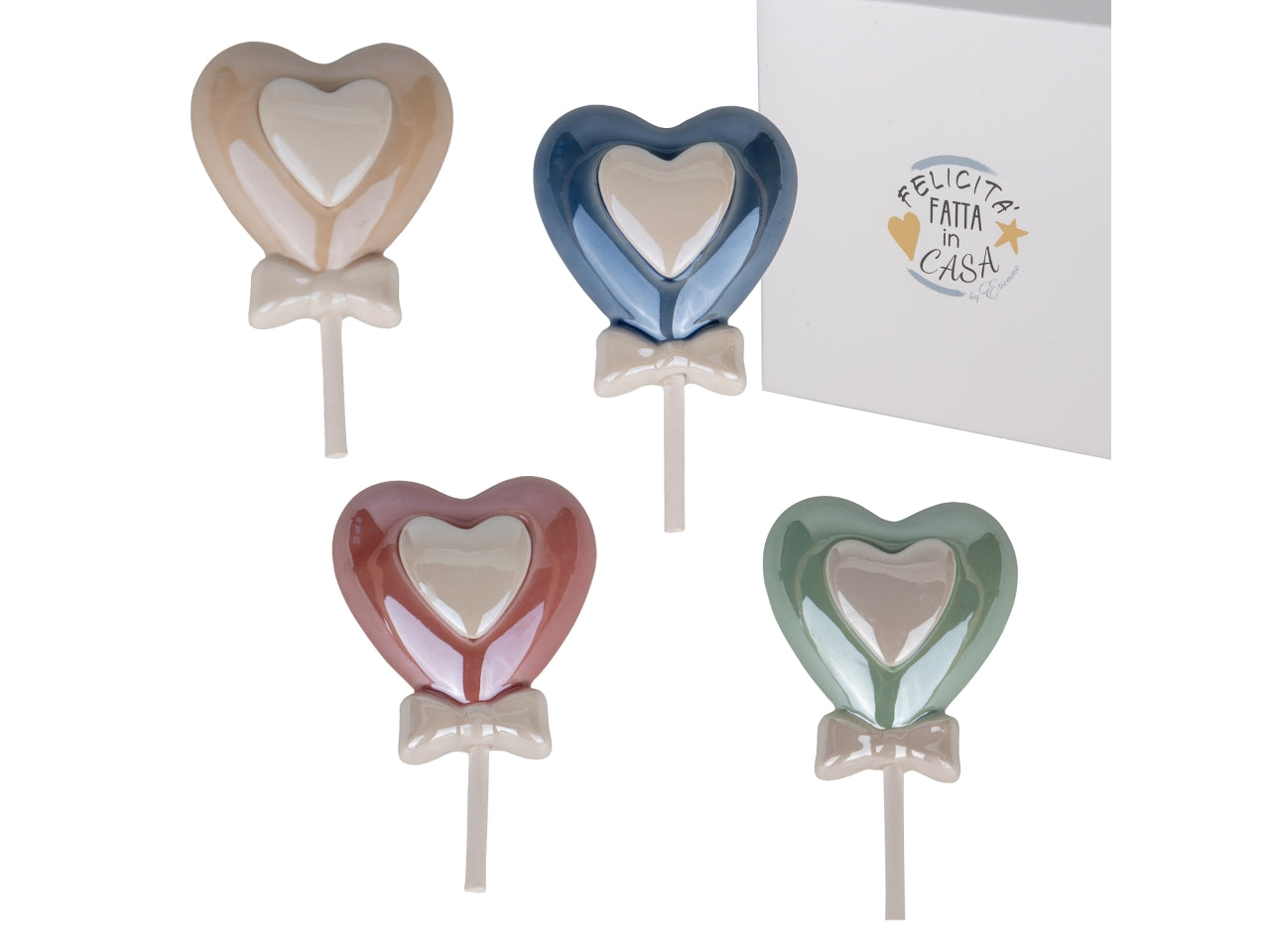 Cuorem cuore palloncino in porcellana con magnete 8,5cm, 4colori assortiti