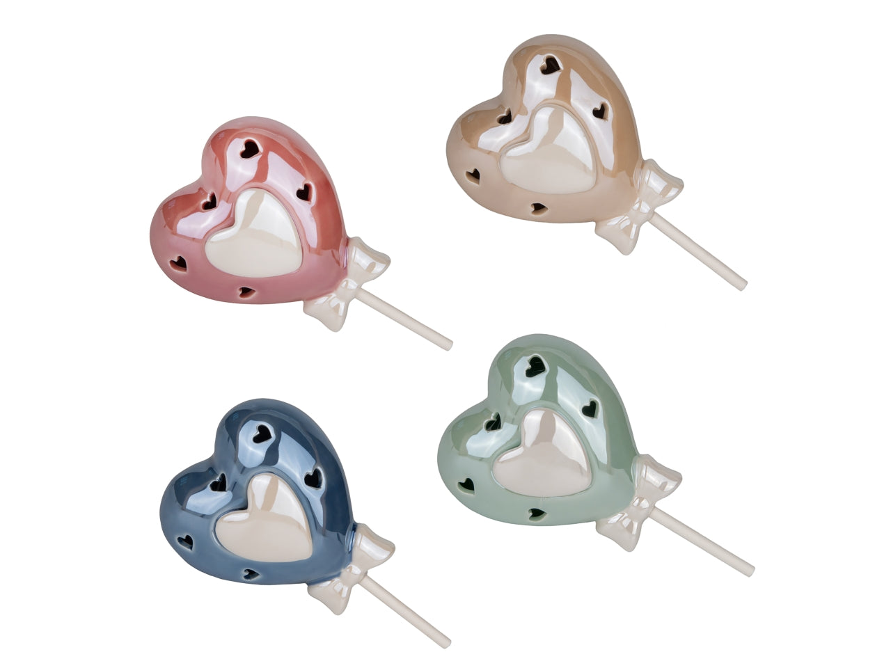 Cuorem cuore palloncino in porcellana con led 14cm, 4colori assortiti