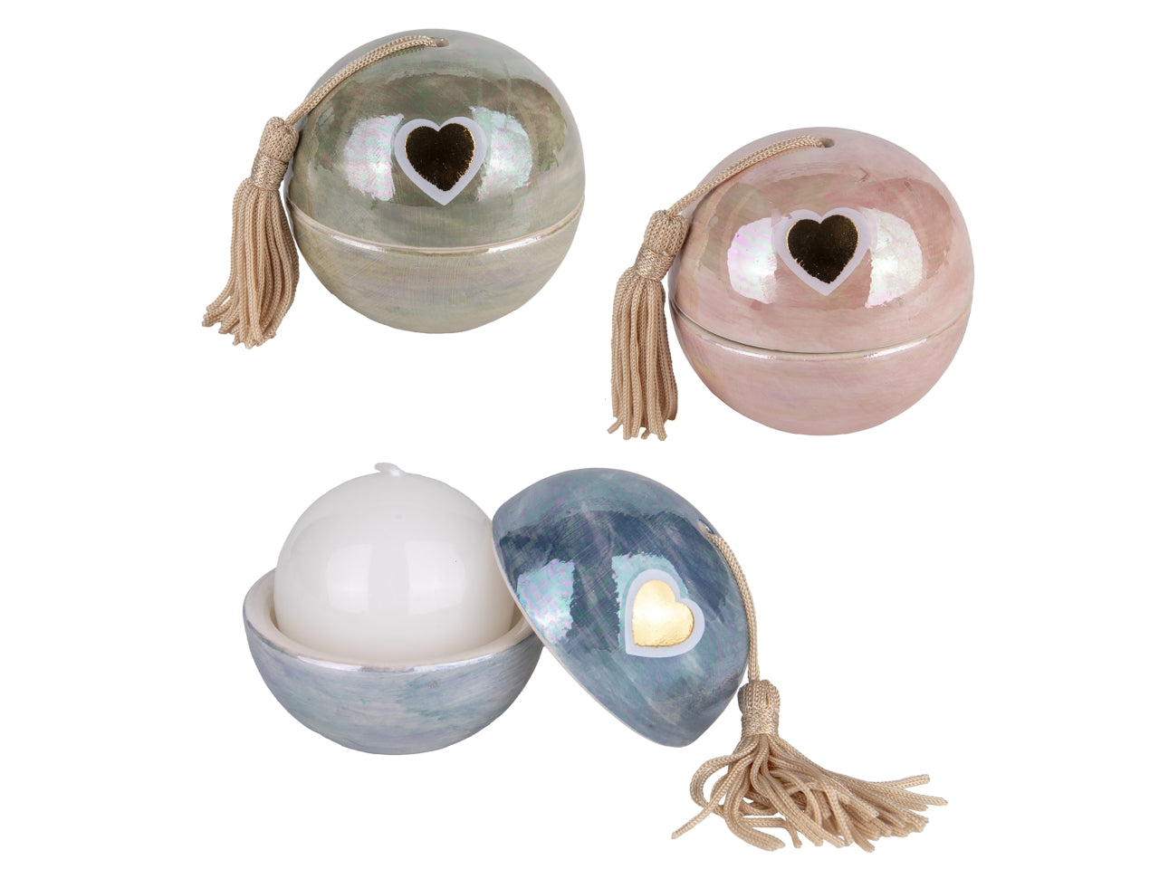 Iride sfera in porcellana con candela diametro 7cm, 3colori iridescenti